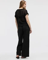 Extended-Sleeve Boat-Neck Mesh Top