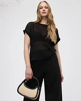 Extended-Sleeve Boat-Neck Mesh Top