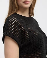 Extended-Sleeve Boat-Neck Mesh Top