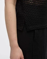 Extended-Sleeve Boat-Neck Mesh Top