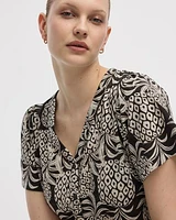 Short-Flutter-Sleeve V-Neck Buttoned-Down Blouse