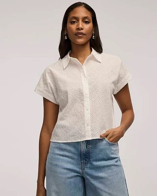 Haut crocheté à manches courtes et col chemisier