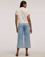Short-Sleeve Eyelet Top with Shirt Collar