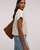 Short-Sleeve Eyelet Top with Shirt Collar