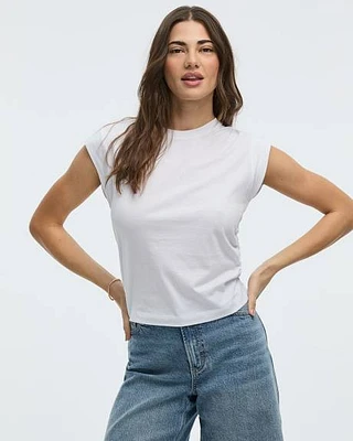 T-shirt à manches courtes et col rond avec fronces latérales