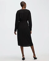 Long-Sleeve Split-Neck Satin Dress