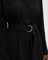 Long-Sleeve Split-Neck Satin Dress