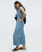 Straight-Leg Short-Sleeve Jumpsuit with Crew Neckline
