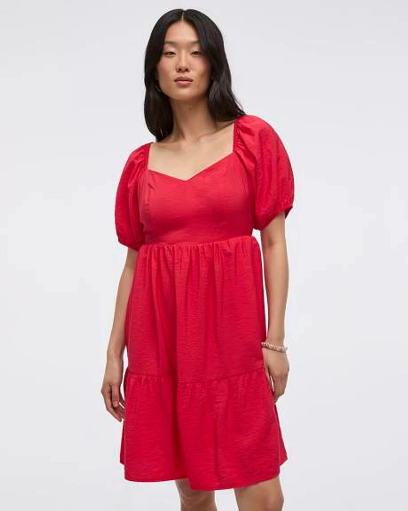 Short-Puffy-Sleeve Bustier Dress with Sweetheart Neckline