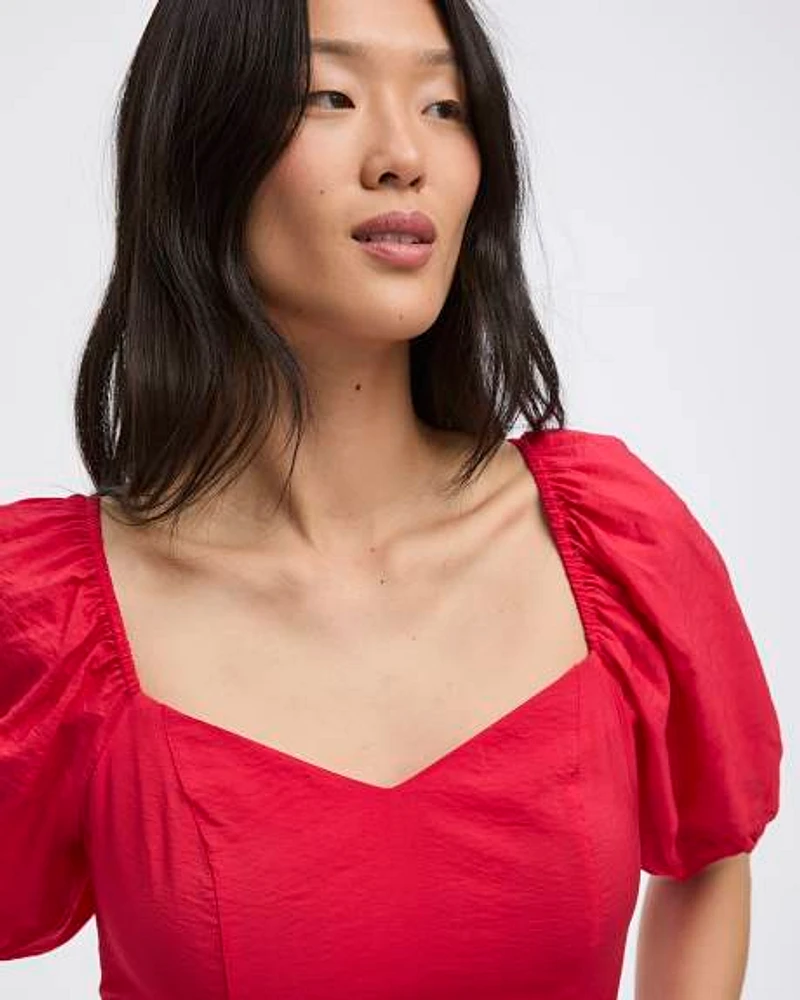 Short-Puffy-Sleeve Bustier Dress with Sweetheart Neckline