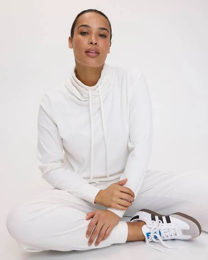 Funnel-Neck Velvet Ottoman-Knit Pullover