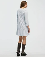 Long-Sleeve Split-Neck Tiered Dress