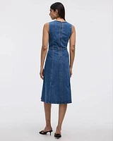 Sleeveless Fit-and-Flare Denim Midi Dress