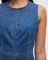Sleeveless Fit-and-Flare Denim Midi Dress