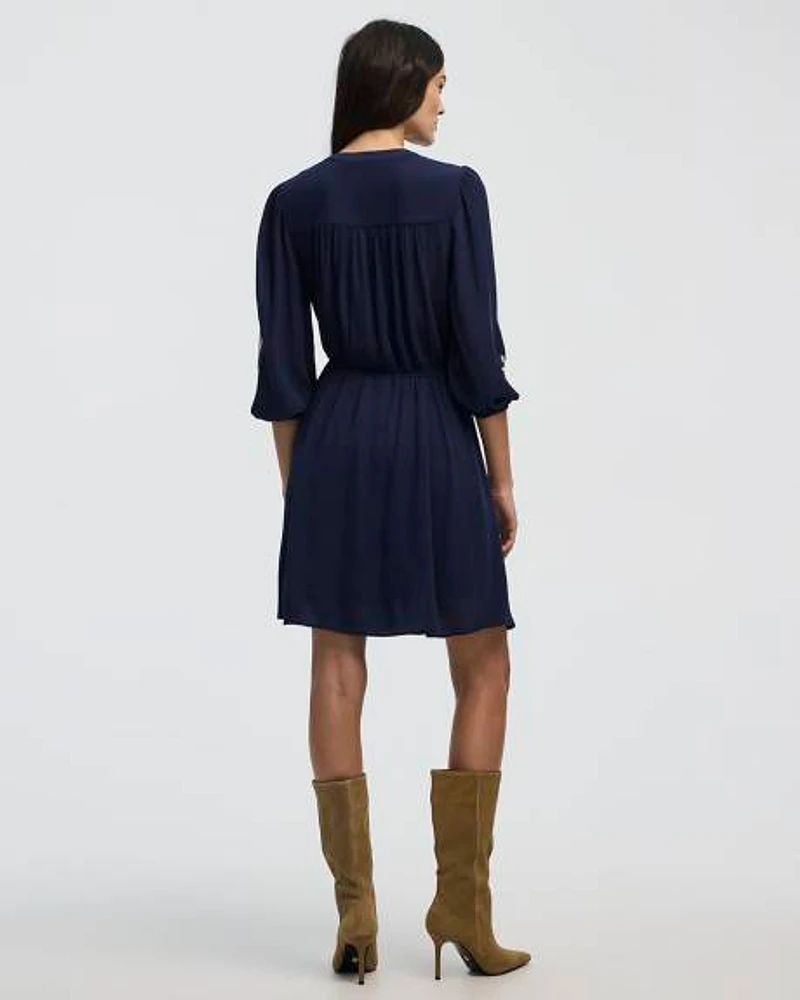 Long-Sleeve Crew-Neck Dress with Embroidered Details