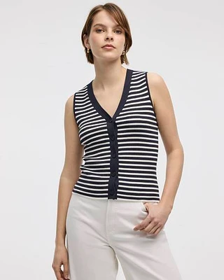 Camisole côtelée à rayures col V