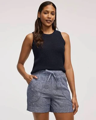 Short en mélange de lin avec cordon serrage