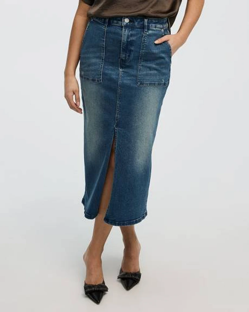 Denim Pencil Midi Skirt