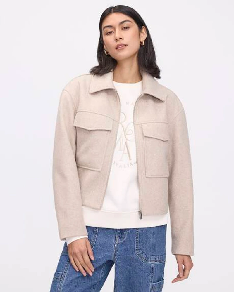 Short Wool Coat with Shirt Collar