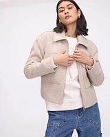 Short Wool Coat with Shirt Collar