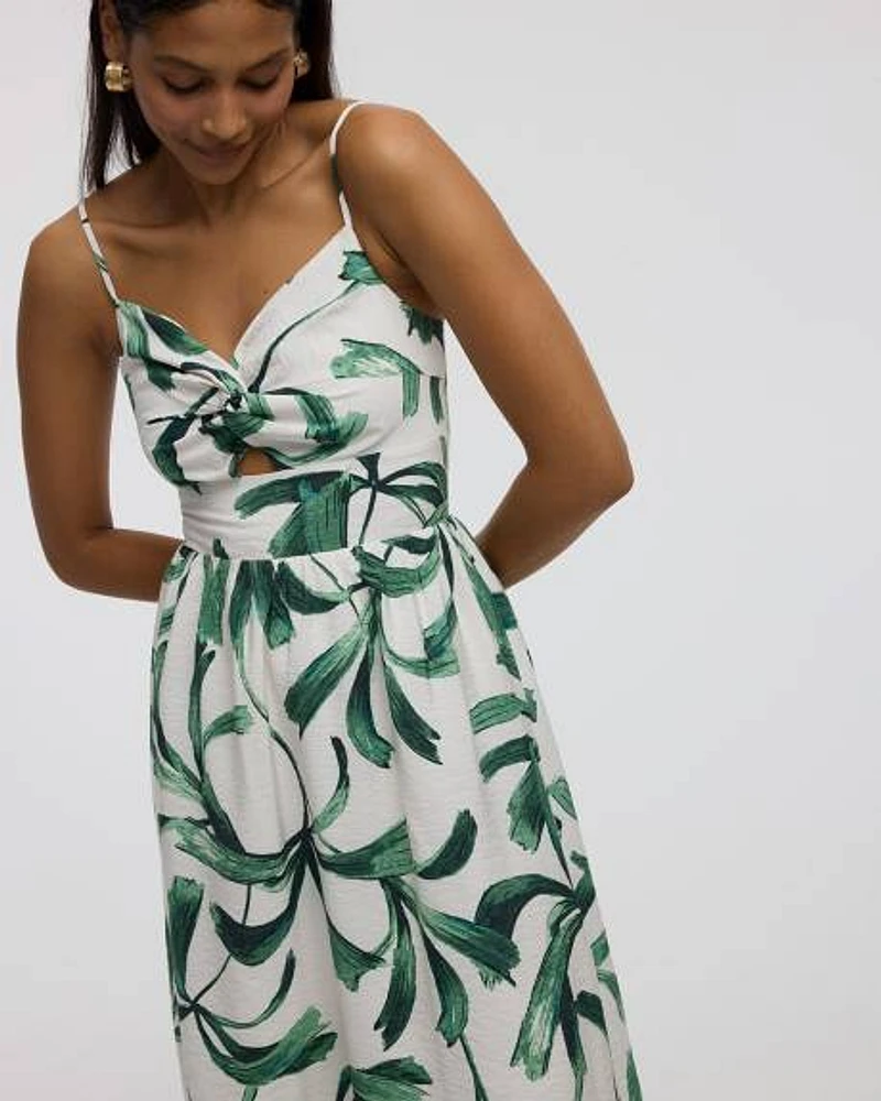 Sleeveless Midi Dress with V Neckline