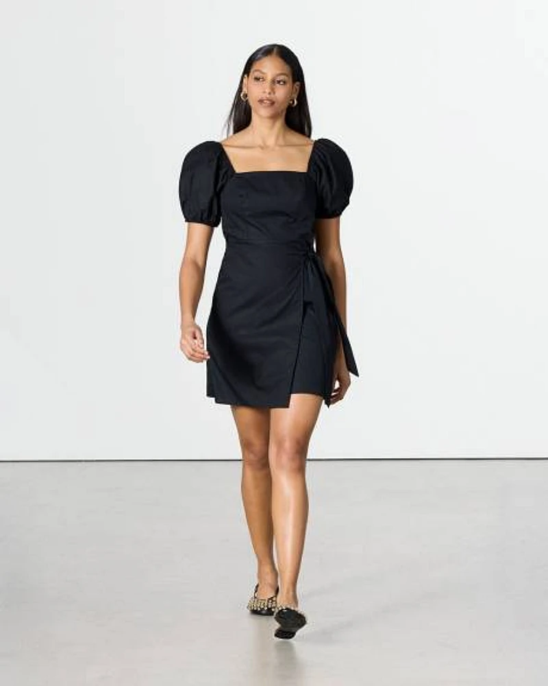 Short-Bubble-Sleeve Mini Dress with Square Neckline