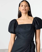 Short-Bubble-Sleeve Mini Dress with Square Neckline