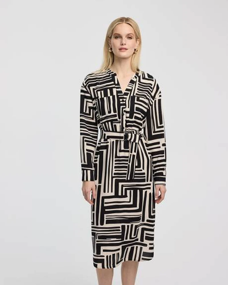 Long-Sleeve Split-Neck Satin Dress