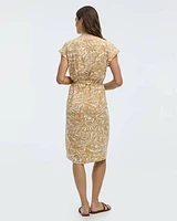 Short-Sleeve Midi Dress with Wrap Detail