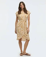 Short-Sleeve Midi Dress with Wrap Detail