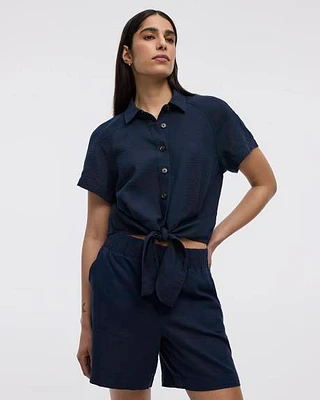Short en mélange de lin à taille élastique