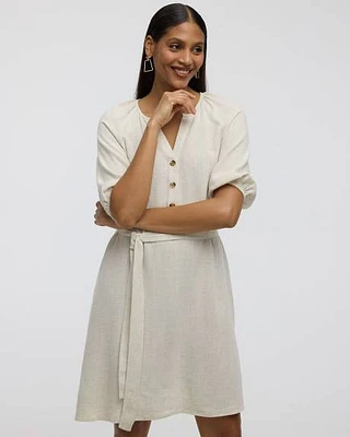 Robe à manches aux coudes bouffantes et col fendu