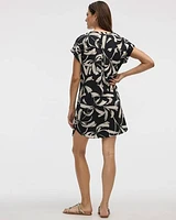 Extended-Sleeve Shift Dress with Split Neckline