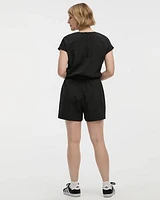 Extended-Sleeve Crew-Neck Romper