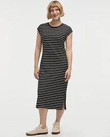 Striped Extended-Sleeve Crew-Neck Midi Dress