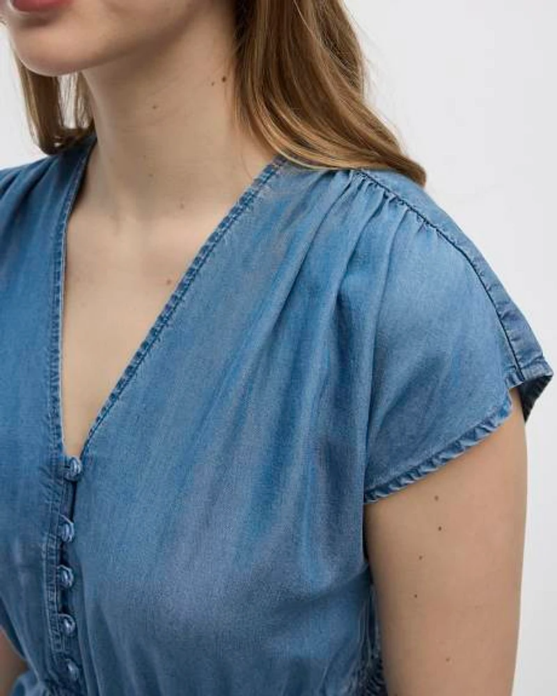 Robe midi à manches très courtes et col V