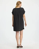 Short-Sleeve Loose Dress with Split Neckline