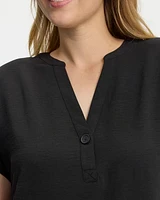 Short-Sleeve Loose Dress with Split Neckline