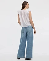 Extended-Sleeve Crew-Neck Blouse with Emboideries