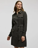 Long-Sleeve Buttoned-Down Dress with Utility Pockets