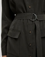 Long-Sleeve Buttoned-Down Dress with Utility Pockets