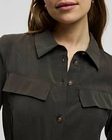 Long-Sleeve Buttoned-Down Dress with Utility Pockets