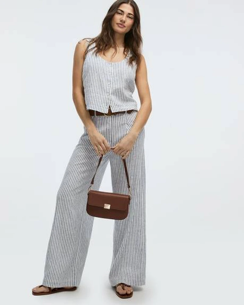Wide-Leg High-Rise Linen-Blend Pants