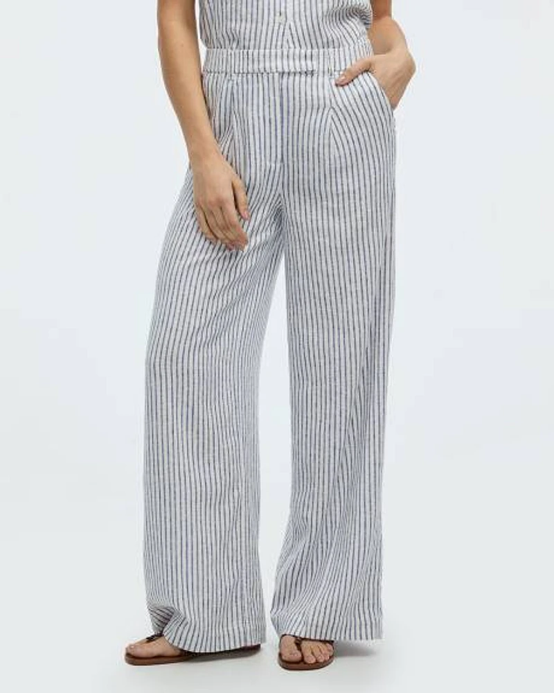 Wide-Leg High-Rise Linen-Blend Pants