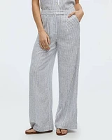 Wide-Leg High-Rise Linen-Blend Pants