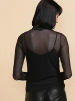 Mesh Mock Neck Long Sleeve Blouse