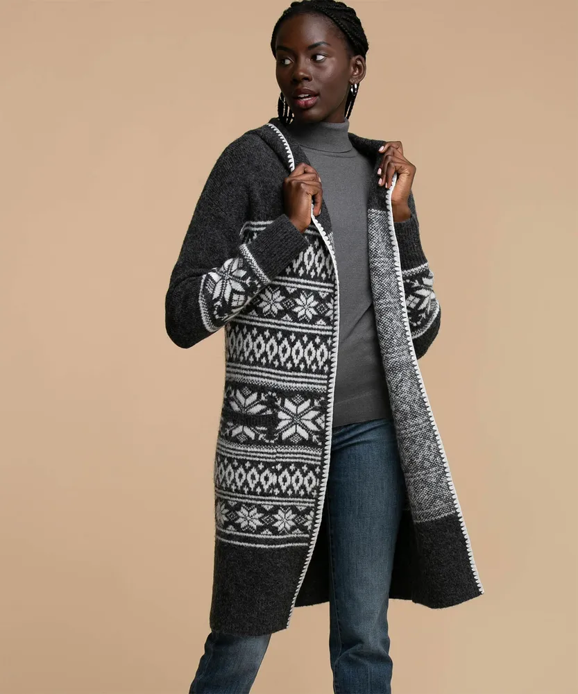 Hooded Fair Isle Duster Cardigan