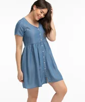 Chambray Puff Sleeve Dress
