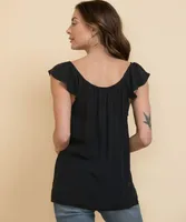 Scoop Neck Blouse with Flutter Shoulders