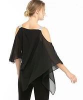 Rhinestone Trim Cape Overlay Top